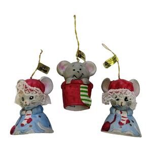 Lil Chimers Porcelain Bells Tree Ornaments Lot 3 Mouse Mice *READ* Vtg Vintage
